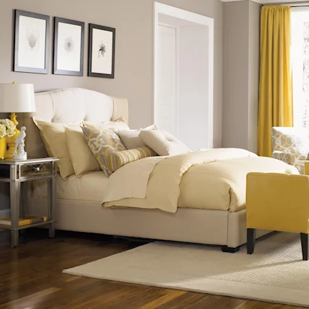 Transitional California King Button Tufted Upholstered Bed
